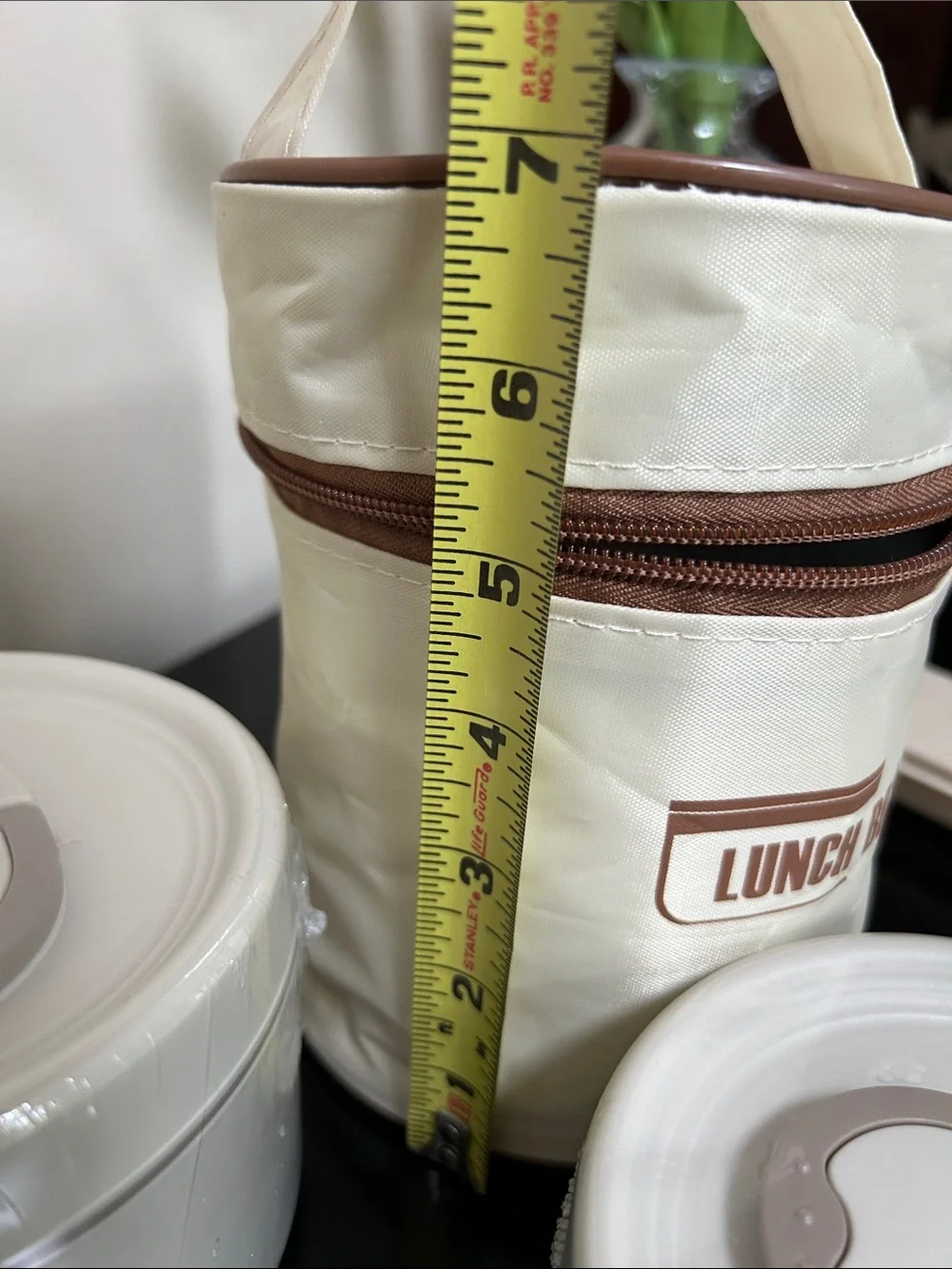 Cream Lunch Box Cooler Bag with Brown Trim